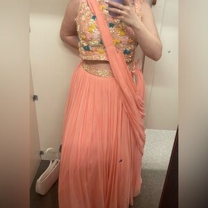 Peach Embroidered Lehenga Choli